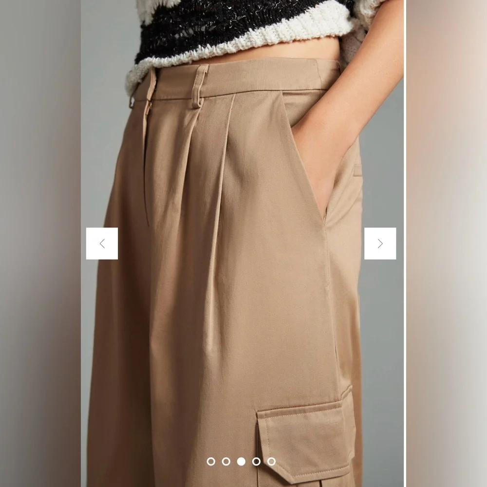 83. Anthropologie Du Paradis Pleated Wide-Leg Cargo Pants - Picture 3 of 16